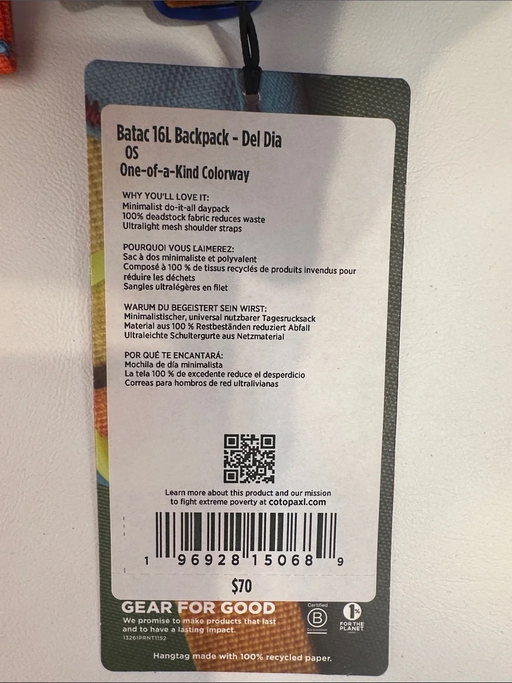 Cotopaxi Batac Del Día 16L Backpack One-of-a-Kind Multicolor Lightweight Daypack